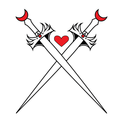 crossed swords with a heart in center